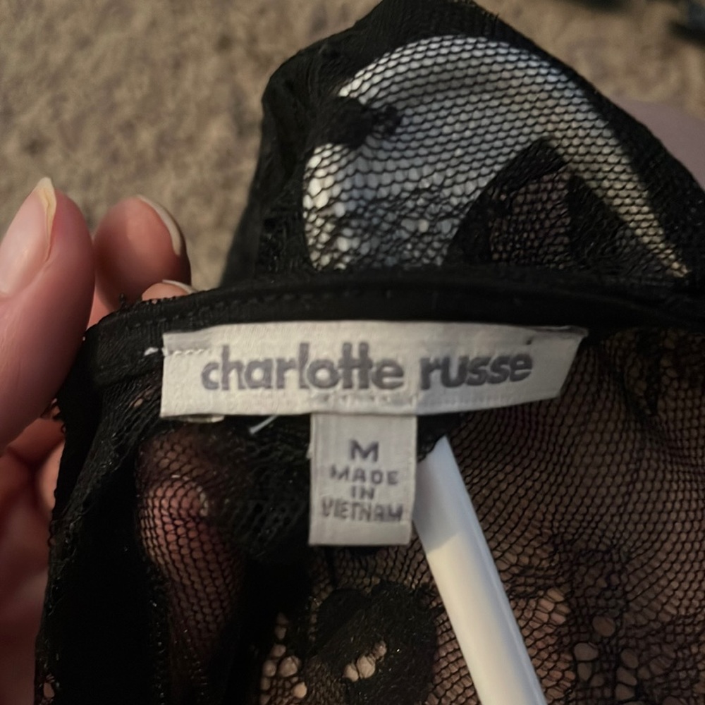 Black lace dress with tan slip attached with zip in back medium